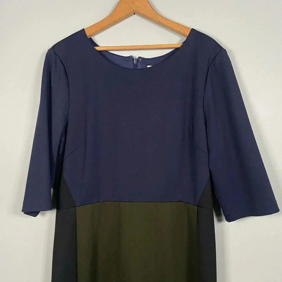 Hutch Color Block Fit & Flare Midi Dress Size 12 Sheath Navy Blue Green Preppy - Picture 3 of 13